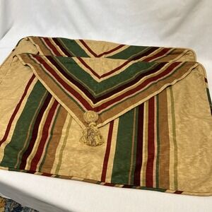 Custom Made Queen Bedskirt and 4 Shams Gold Green Red Stripe Tassel Fringe 1399